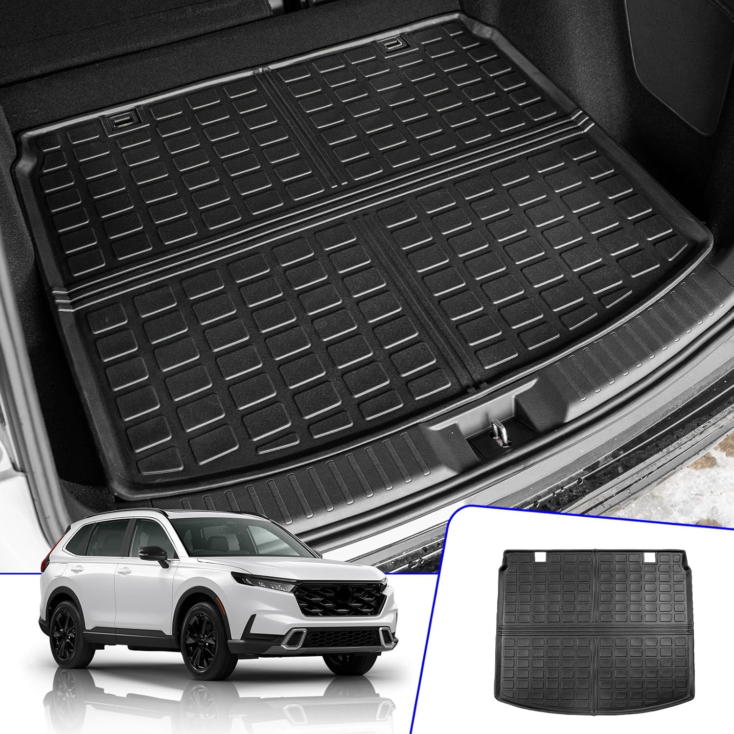 Color Black Rongtaod Cargo Mat Compatible with 2023 2024 2025 2026 Honda CRV (Include Hybrid) Cargo Liner Trunk Mat TPE All Weather Trunk Liner Honda CR-V Accessories (Fit Upper Deck, Trunk Mat)